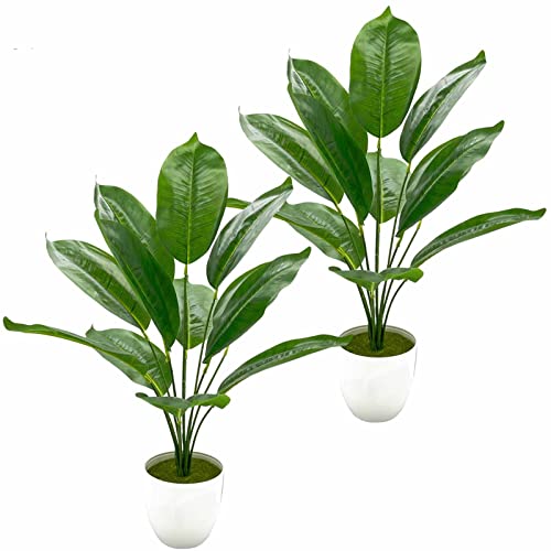 AIVORIUY Künstliche Pflanzen im Topf, 45cm Tropical Paradiesvogel Plastik Kunstpflanzen Zimmerpflanzen Palme Deko Hawaii Grün Fake Plant für Schlafzimmer Büro Garten Hochzeit Party Moderne Dekoration