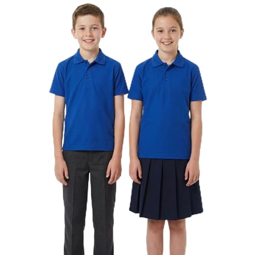 Kids Polo Shirt Boys Girls School Uniform Plain Short Sleeve Cotton Polycotton Childrens T-Shirt PE Sports Top Back to School Royal Blue 7-8 Year