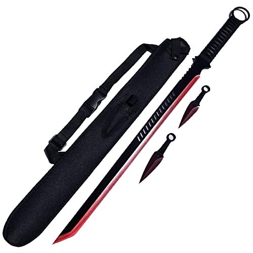 Ninja Sword Machete Throwing Knife Tactical Katana Tanto Blade, 27-Inch … (Red Single Blade)