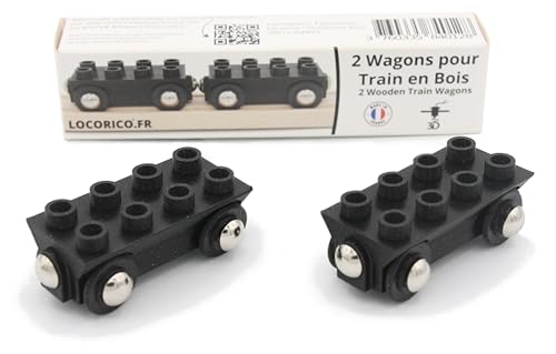 Locorico - 2 Wooden Train Wagons (Duplo), Black, Small (3cm x 16cm x 4cm) - Image 4