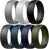 Egnaro Silicone Rings for Men with Half Sizes Inner Arc Ergonomic Breathable Design 7 Rings / 4 Rings / 1 Ring - Rubber Wedding Bands 8mm Wide 2.5mm Thick