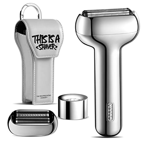 yoose Foil Shavers for Men, Alloy 2 Speeds Mini Electric Shaver Set with Magnetic Replacement Head, USB-C Rechargeable Electric Razor, IPX7 Waterproof, Travel Shaver with Leather Case & Stand, Silver