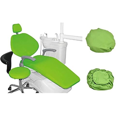 WLKQ 4PCS/Set Pure Colors Elastic Dental Chair Seat Cover, Round Bar Stool Covers, Protective Dental Chair Cover Anti-dust and Washable Chair Protector, Dustproof PU Leather Dental Chair Sleeve,Green Cover