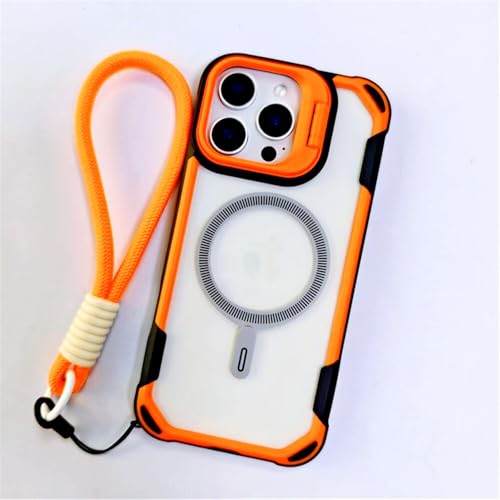 Coque iPhone 17 antichoc orange avec sangle de maintien et protège-objectif