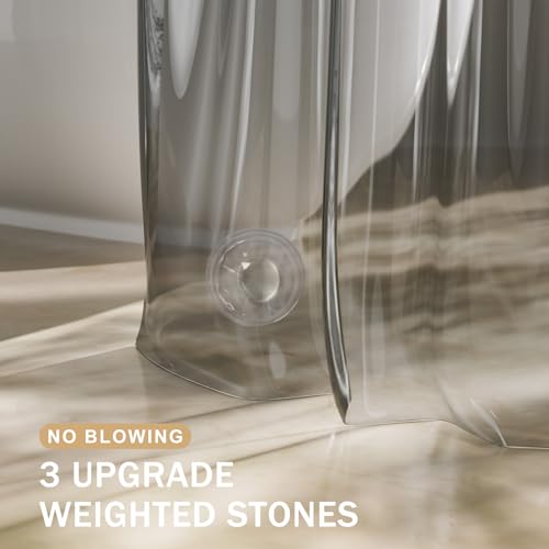 Image of AmazerBath Shower Curtain Liner, 100% EVA Luxury Soft Clear Grey Heavy Duty Shower Curtain and Liner 2-in-1, 72x72 Plastic Weighted Bathroom Shower Curtain, 12 Rustproof Grommets & Heavyweight Stones