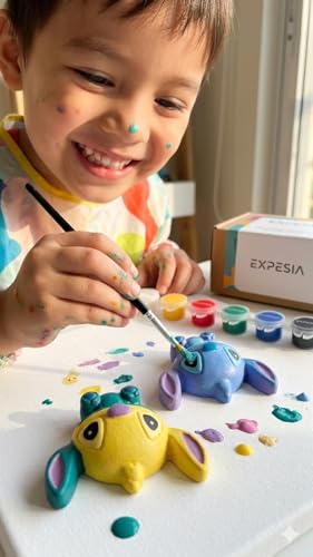 Image of EXPESIA DIY Paint Your Own Cute Character Figurines Kit for Kids, 4 Plaster Figurines with 6 Paint Colours & Brush, Creative Art & Craft Activity Set, Ages 4+ (CAroon)