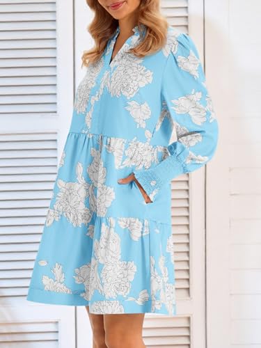 Image of Imily Bela Womens Fall Long Sleeve Tunic Dress Casual V Neck Tiered Dress