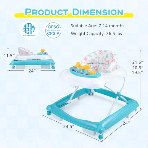 Image of BABY JOY Baby Walker, 4 in 1 Foldable Activity Walker with Adjustable Height, Music, Lights, Anti-Rollover Toddler Push Walker, Baby Walker with Wheels for Boys Girls 7-14 Months (Green)