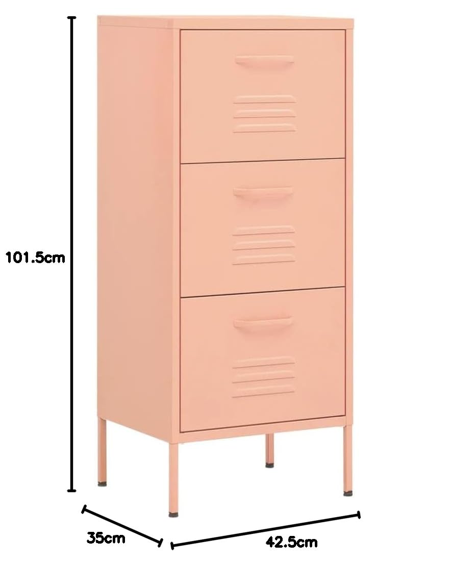 Beistellschrank mit 3 Schubladen, Lagerschrank, Schubladenschrank, Mehrzweckschrank, für Wohnzimmer Schlafzimmer Flur, Robust und Langlebig, 42,5 x 35 x 101,5 cm Stahl