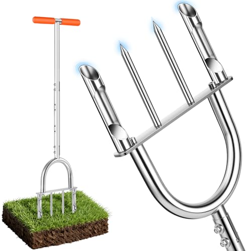 Manual Core Aerator Lawn Tool -2 Half-Open Hollow Slot Tines and 2 Spike Heavy Duty Grass Aeration...
