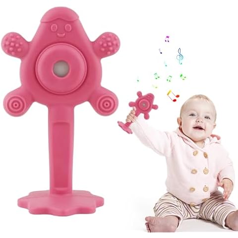 Chuya Baby Rattle Teething Toy Dark Pink Infant Chew Teethers Rattles for Babies 0-24 Months Newborn Grasp Toy Cover