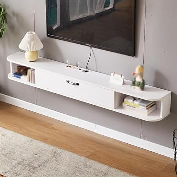 Floating Tv Cabinet for Wall White Mueble Flotante para Tv Floating Entertainment Center Modern Tv Shelf Stands,Modern Wall Mounted Floating TV Stand Cabinet, Media Console with Flip Doors f