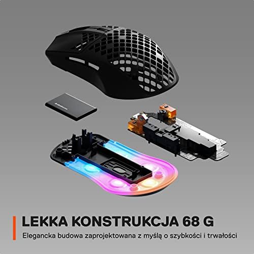 SteelSeries Aerox 3 Bezprzewodowa mysz - Superlekka mysz do gier - Czujnik optyczny TrueMove Air 18 000 CPI - Ultralekka, wodoodporna konstrukcja - 200 godzin pracy baterii