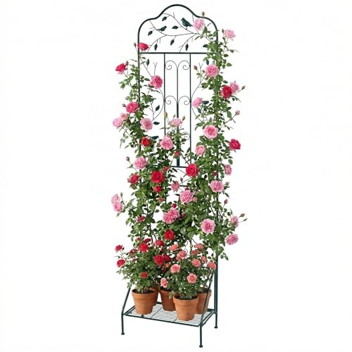 HOMASIS Traliccio per Rampicanti con Ripiano Rimovibile, Pannello Grigliato da