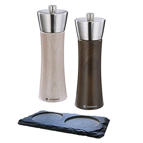 Zassenhaus Set Augsburg Nussbaum 18 cm Pfeffermühle Salzmühle & Schieferuntersetzer Cover