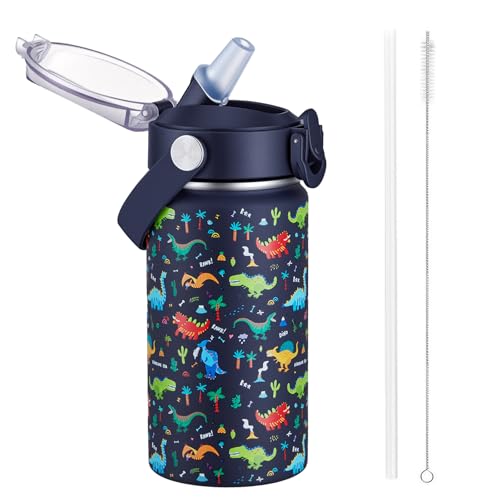 Autsel 420ml Botella De Agua Aislada Para Niños Con Pajita, Botella Agua Acero Inoxidable, Botella Termica Infantil Frías y Calientes Sin BPA
