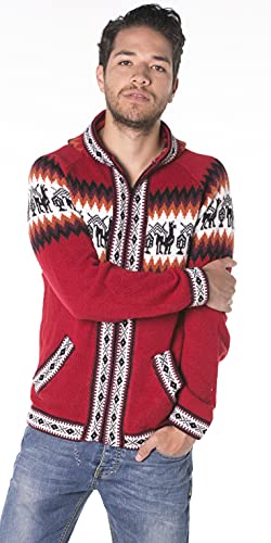 Gamboa - Alpaca Sweater Alpaca Wool Cardigan with Hood Alpaca Sweater for Men Red