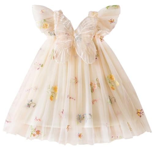 Toddler Baby Girl Tulle Dress Sleeveless Layered Tutu Dress Fluffy Flower Sundress with Back Butterfly