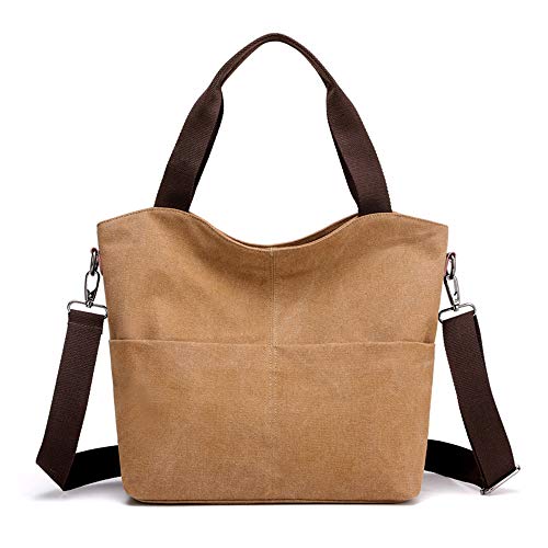 MINGZE Damen Handtasche Canvas, Umhängetasche Damen Schultertasche Groß Henkeltasche Tasche Anti Diebstahl Multi-Tasche (Brown) Cover