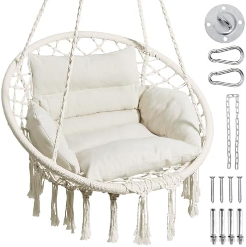 Greenstell Hammock Chair, Macrame Swing Chair with Comfy Cushion,...