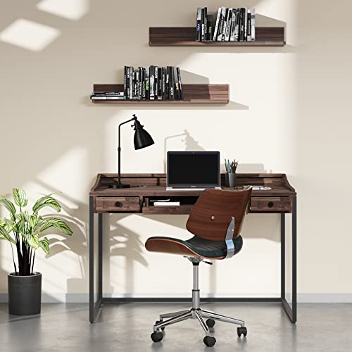 Image of SIMPLIHOME Ralston SOLID ACACIA WOOD Modern Industrial 48 Inch Wide Small Desk in Distressed Charcoal Brown, For the Office Desk, Writing Table, Workstation and Study Table
