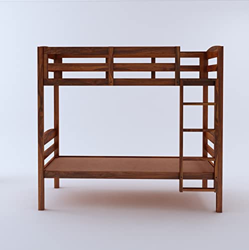 Image of Ganpati Arts Sheesham Wood Katy Bunk Bed Twin Over Bed with Ladder Wooden Bunk Bed Without Storage for Bedroom Living Room Home - (Natural Finish) 1 Year Warranty