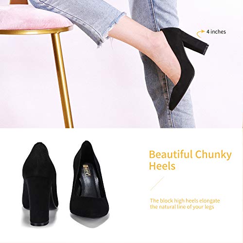 IDIFU Women's IN4 Chunky-HI Block High Heels Closed Pointed Toe Pumps Dress Office Shoes for Women - Image 3
