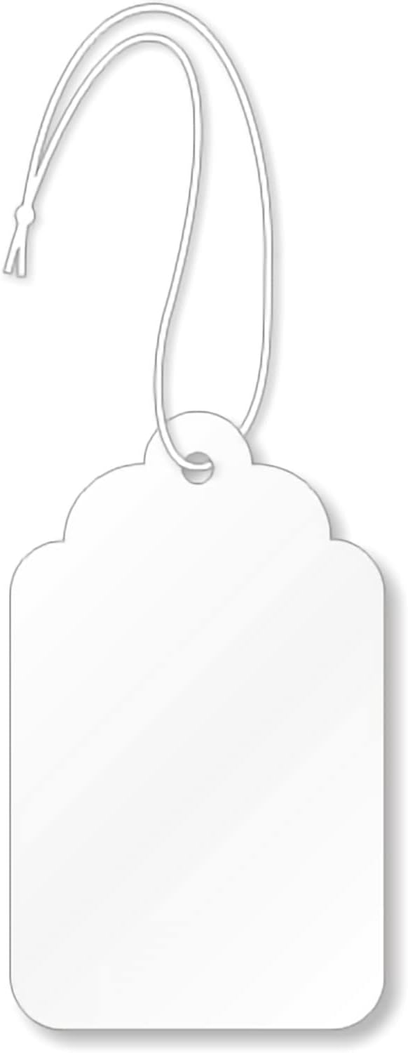 SmartSign White Price Tags with Pre-Strung Loop Strings - Pack of 1000 Marking Tags, Size-8, 12pt Thick Blank Merchandise Tags, 1.75" x 2.875" Jewelry Tags, Made in USA