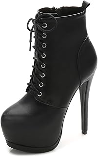 [YFS] 14.5cm厚底ハイヒール ショートブーツ 柔らかいレザー 編み上げ レディース ピンヒール 美脚 セクシー 疲れにくい おしゃれ 歩きやすい サイドジッパー付き パーティー 二次会 宴会 卒業式 黒/ブラック 22cm-24.5cm