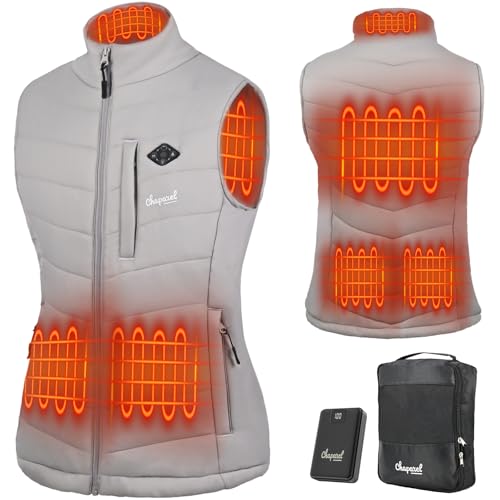 CHAPAREL Womens Heated Vest with Battery Pack Included 7.4V 16000mAh Smart Washable Rechargeable Electric Lightweight Heating Vest Grey
