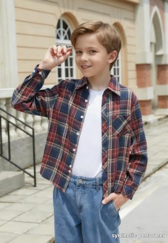 Image of Betusline Boy and Men Button Down Plaid Shirt