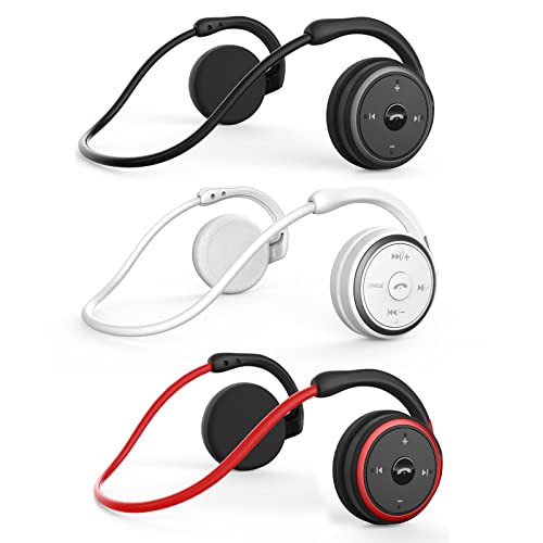 3 Pack Small Bluetooth Headphones Wrap Around Head - Sports Wireless Headset with Built in Microphone and Crystal-Clear Sound, Foldable and Carried in The Purse, Black+White+Red