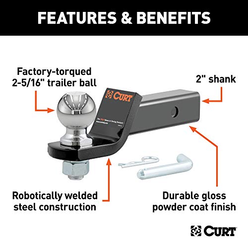 Curt 45041 Trailer Hitch Mount With 2-5/16-Inch Ball & Pin, Fits 2-Inch Receiver, 7,500 Lbs, 2-In Drop #TOP2