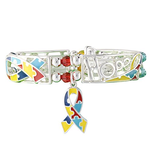 Brazalete para autismo Herloom Finds con listón de rompecabezas y dije de esperanza