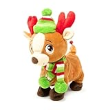 Cuddle Barn | Tooty Rudy 10" Reindeer Animated Stuffed Animal Plush Toy for Christmas | Xmas Reindeer Walks, Shakes Tail, and Makes Farting Sounds | Plays We Wish You a Smelly Christmas
