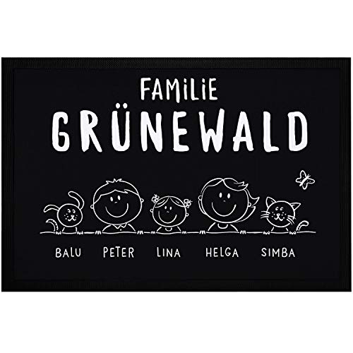 SpecialMe® Fußmatte Familie 1, 2, 3 & mehr Kinder Hund Katze personalisiert mit Namen rutschfest &...