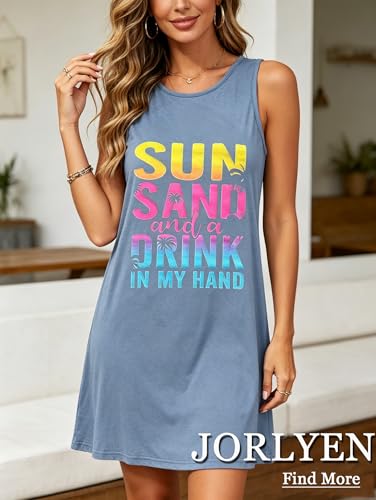 Image of Summer Tank Dress for Women Casual Vacation Sundress Coconut Tree Graphic Beach Cover Up
