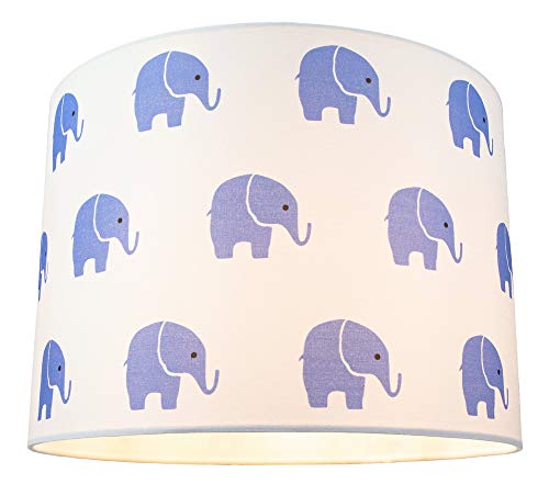 Blue Elephants Children's/Kids White Cotton Fabric Bedroom Lamp or Pendant Shade | 25cm Diameter | 60w Maximum by Happy Homewares - Image 4