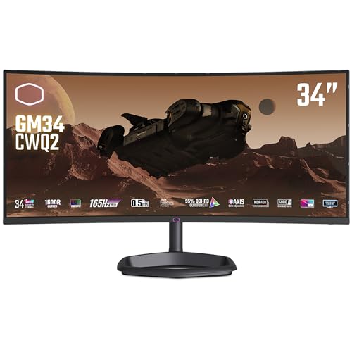 Cooler Master GM34-CWQ2 Écran Gaming Incurvé 34' - 1500R UWQHD (3440x1440) 165Hz, 0.5ms MPRT, Dalle VA, FreeSync Premium, 95% DCI-P3 Quantum Dot, HDR 400, Pied Réglable, DP 1.4, HDMI 2.0, USB Type-C