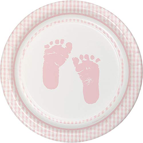 8-Count Round Paper Dinner Plates, Sweet Baby Feet Pink