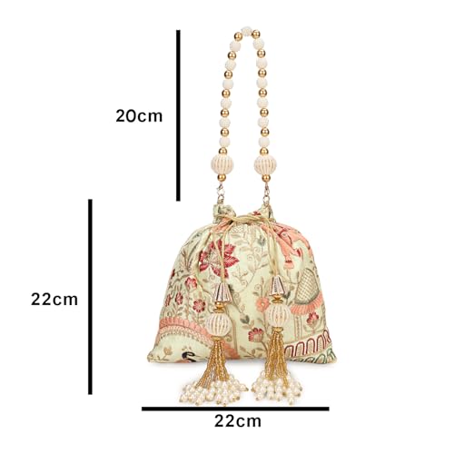 Image of LONGING TO BUY Indian Ethnic Pearls & Sequence Potli Bag for Women, Wedding Potli Bag and For Ethnic Wear
