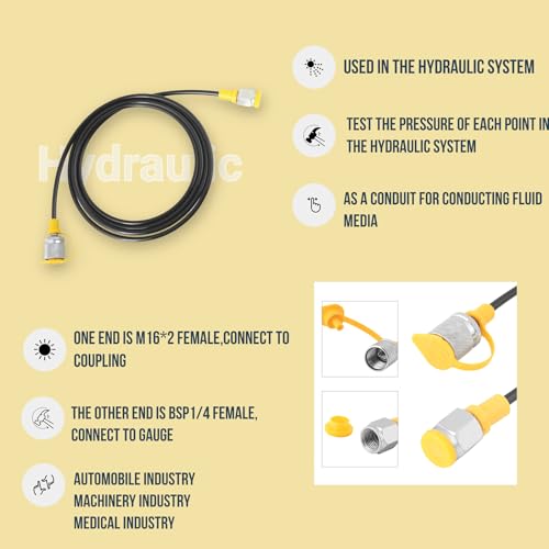 Image of Hydraulic Pressure Test Hose, M16 Test Port to 1 /4Npt,1 PCS Hydraulic Pressure Test Hose 2.0m /6FT Testing Coupling Point