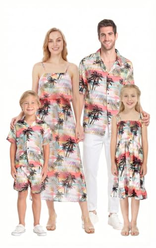 Image of Hawaii Hangover Family Matching Hawaiian Clothes, Neon Sunset Pink | Family Matching Hawaiian Clothes, Neon Sunset Pink, lightweight rayon, machine washable, tropical floral print, luaus