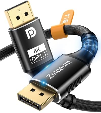 Displayport Cable 1.4, Long Display Port 1.4 Cable [8K 60Hz, 4K 2K@240Hz 180Hz 165Hz 144Hz 120Hz], Braided DP Cord 54Gbps DSC1.2 HBR3 HDR HDCP FreeSync G-Sync, Gaming Monitor PC Graphics 30FT