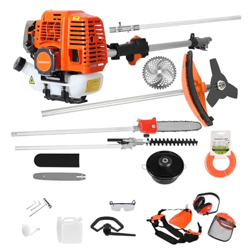 New Upgraded 52cc Petrol Strimmer - 2 Stroke Petrol Hedge Trimmer 5 in 1 Multi-Functional Trimming Tools Brush Cutter/Pruner/Strimmer/Hedge Trimmer/Extension Pole Garden Yard Red