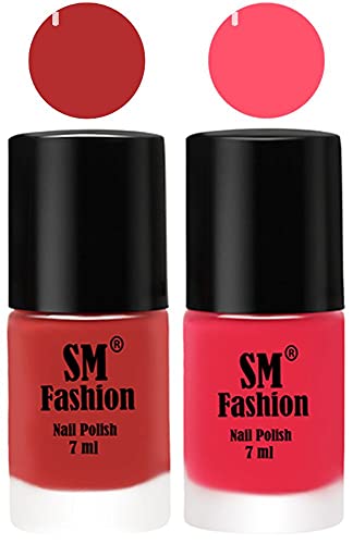 Image of Long Lasting Nail Polish | Nail Paint Combo 7 ml Each) - Set of 2 Coral Pink -Dark Pink