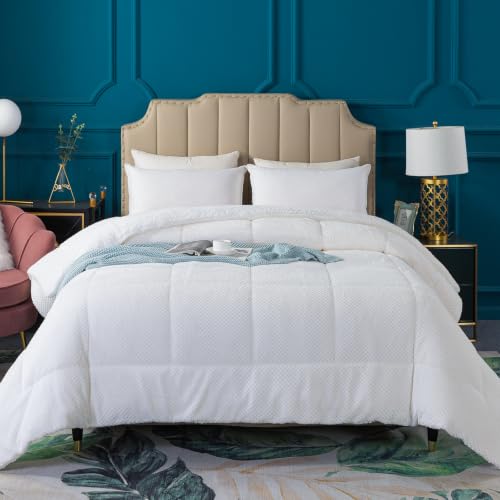 KASENTEX Twin/Twin XL Comforter, Warm Reversible Sherpa, White