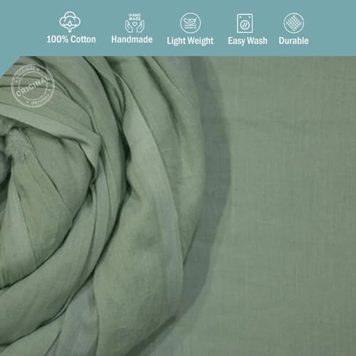 Image of 100% Pure Cotton Mulmul Fabric Material | Reusable Ultra Fine Mulmul Fabric | Lightweight Soft Smooth Piece Linning, Stole, Dupatta, Cushion Pillow Cover (Neptune Green, 3.5 Meters)