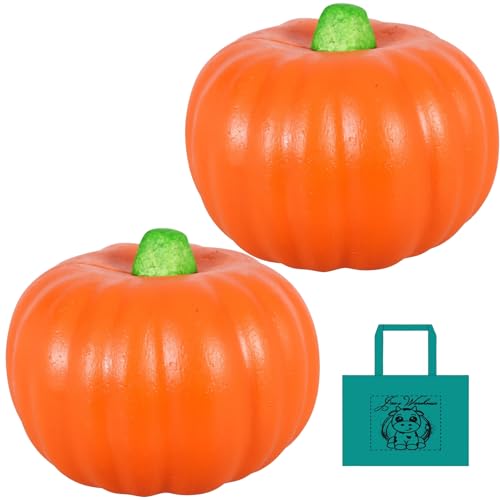 Everyday Necessiteez Orange Carvable Foam Pumpkins 5.5x4.5in Artificial Pumpkin DIY Craft Autumn Thanksgiving Party Ornaments Decoration Supply w/Tote Bag & Bonus Lucy Loopsie (2-Pack)