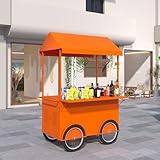 Food Cart for Sale with Canopy, Outdoor Vendor Cart Display Stand with Folding Tabletop & Storage, Mobile Metal Four-Wheel Trolley for Markets, Street Events, Fairs, Pop-Up Shops, Snacks, Crafts
